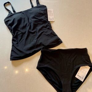 Athleta Swim Square Neck Rib Bra Cup Tankini 36 B/C & High Waist Rib Bottom Med